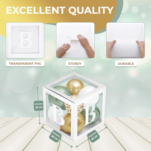 Sage Green Baby Shower Decorations - 44-Piece Block Box Set with Balloons