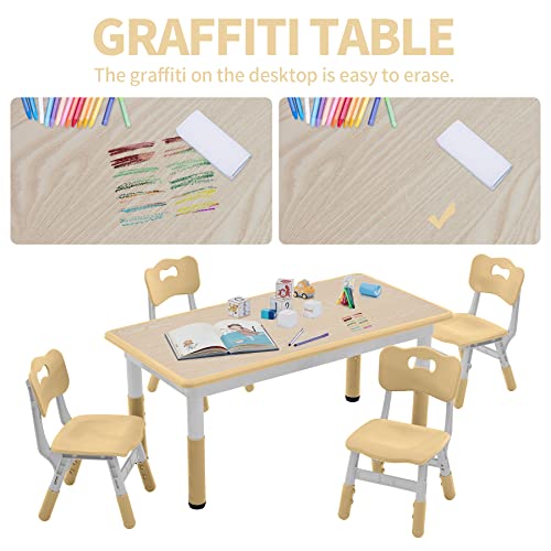 DOREROOM Kids Adjustable Table & 4 Chairs Set, 47.2" x 23.6", Beige -W