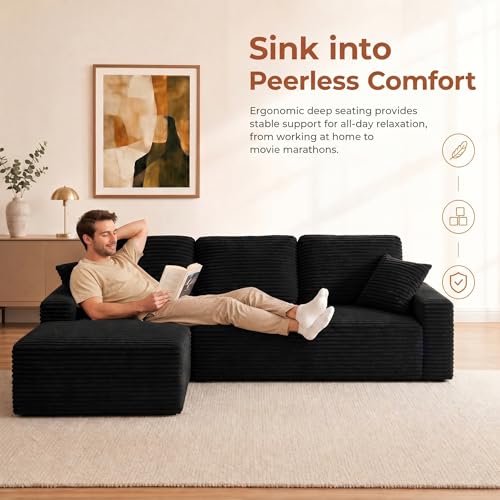 119-Inch Modular Sectional Couch, Corduroy L-Shaped Sofa with Left Chaise