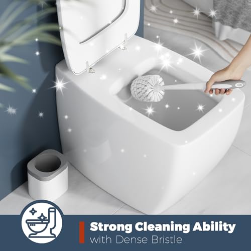 Holaloha Toilet Brush and Holder Set 2 Pack White Compact Deep Cleaning