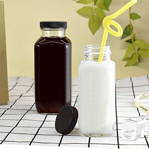 16oz Square Glass Bottles with Airtight Lids - 20 Pack for Beverages