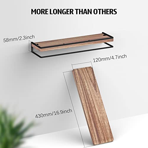Rustic Floating Wall Shelves - Solid Wood Industrial Storage Set of 2
