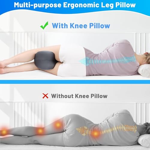 Knee Pillow for Side Sleepers - Memory Foam Leg Support Cushion