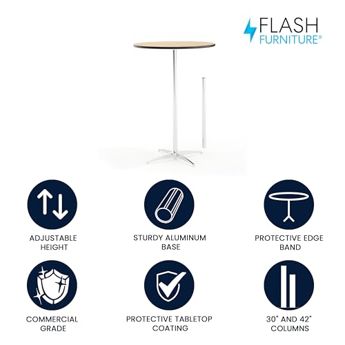30-Inch Round Adjustable Height Cocktail Table, Wood Top Bar Table