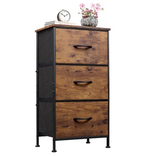3-Drawer Fabric Nightstand with Wood Top, Compact Bedroom Storage Chest