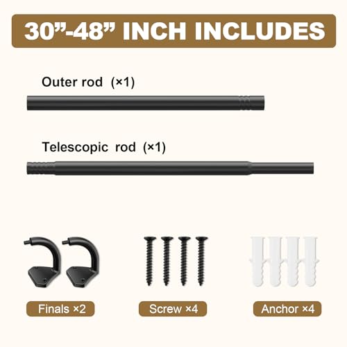Adjustable Wrap-Around Blackout Curtain Rod, 30 to 48 Inch Industrial Steel