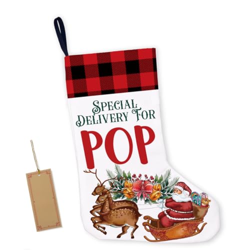 LyoGao Burlap Christmas Stocking Gift with Deer & Santa - Red Buffalo Plaid, B12, 16 x 12 in