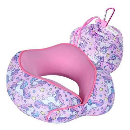 Kids Memory Foam Travel Neck Pillow with Adjustable Snap for Car & Plane