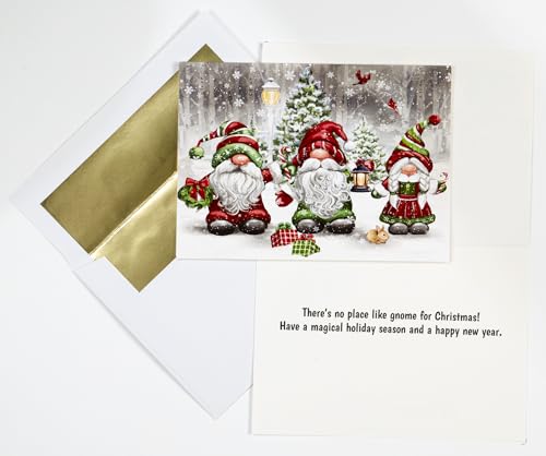 Vermont Christmas Company Gnome Holiday Cards - 15 Pack with Foil Envelopes