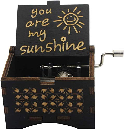 Hand Cranked Wooden Music Box - Laser Engraved You Are My Sunshine Melody