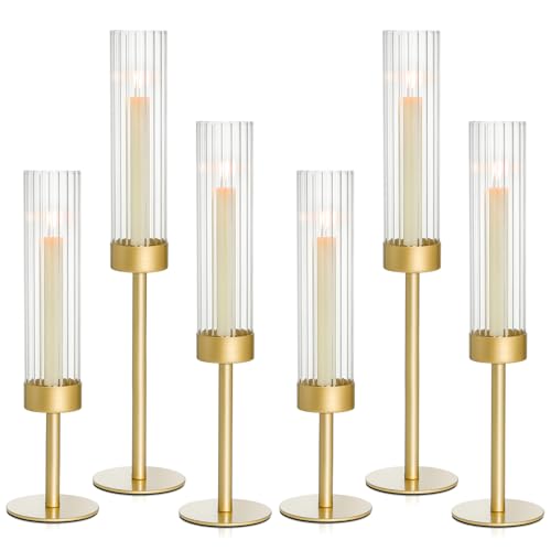 Turvono 6 Pack Gold Hurricane Candle Holders for Table Centerpiece - Elegant Indoor & Outdoor Decor