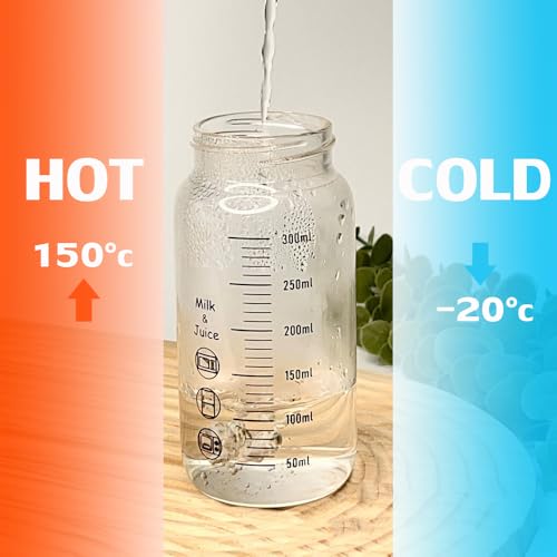 EWEIGEER Borosilicate Glass Drinking Cup with Lid 300ml - Leakproof & Portable