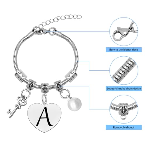Mwphuy A Initial Letter Bracelet for Women Gift Stainless Steel Adjustable Jewelry