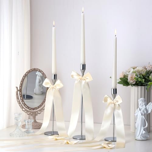 12 Pcs Ivory Candlestick Ribbon Bows - 13 Inch Self-Adhesive Pre-Tied Decor