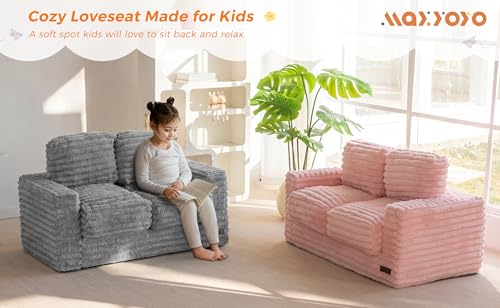 Kids Faux Fur Bean Bag Chair with Armrests and Pillows - Pink