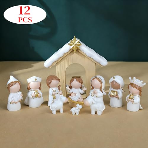 12-Piece Mini Nativity Scene Set - Faceless Resin Christmas Figurines