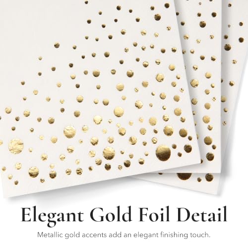 The Essential Concierge Gold / 100 White and Gold Cocktail Napkins 5x5 Inch - Elegant Party Supplies