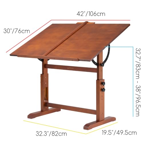 Extra-Large Wood Drafting Table, 42" x 30" Adjustable Art Drawing Desk