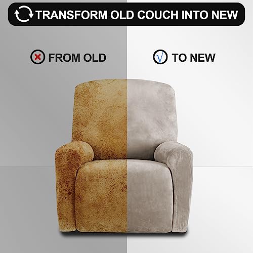 Velvet Recliner Chair Covers - 4-Piece Non-Slip Protector Set