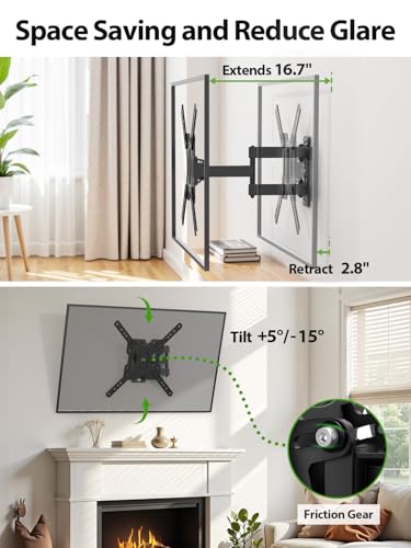 Full Motion TV Wall Mount Bracket for 26 to 65 Inch TVs, VESA 400x400