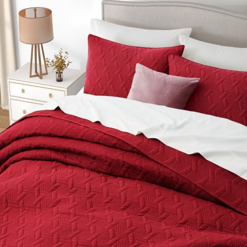 Lavsiry Red Full/Queen Quilt Bedding Set with Shams - 90x96, 3-Piece