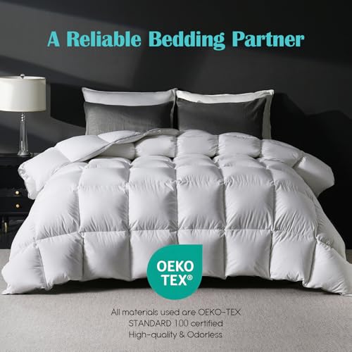 Goose Feather Down Comforter Queen Size - All Season 100% Cotton Duvet Insert