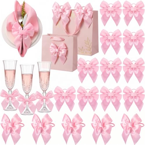 Pink Velvet Napkin Rings Set of 25 - Bow Design, 5.5 x 4.7 in, Wedding Table Decor