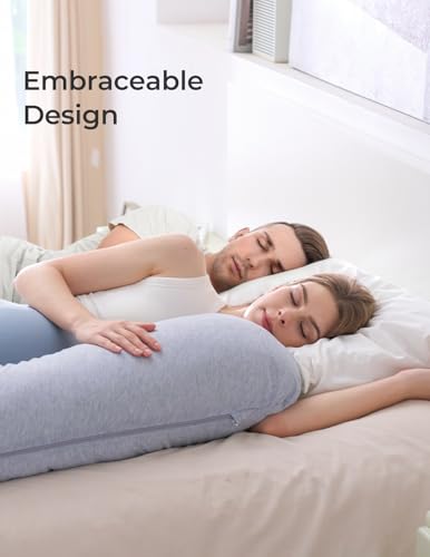 Momcozy J-Shaped Pregnancy Pillow - Full Body Support for Side Sleepers, Grey