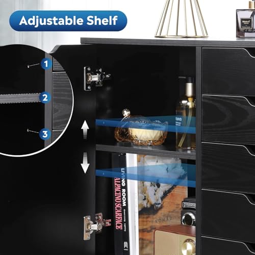 5-Drawer Mobile Storage Cabinet with Adjustable Shelf and Printer Stand