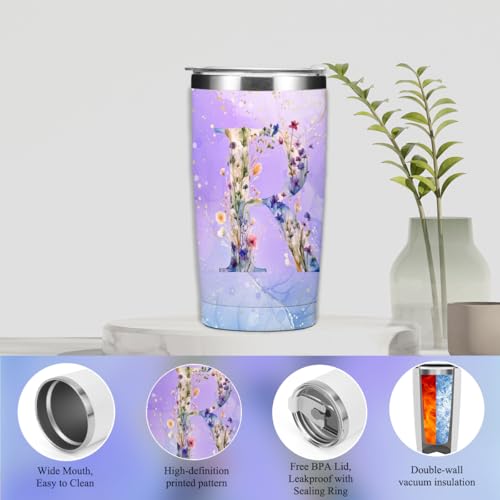 Letter R Monogram 20 oz Tumbler & Makeup Bag Gift Set for Women
