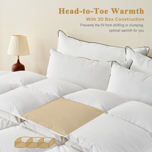 Organic Cotton Feather Down Comforter - King Size All Season Duvet Insert