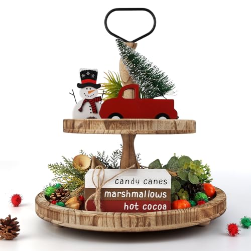 AKEROCK Wooden Christmas Decor with LED Light Tree and Truck Accent