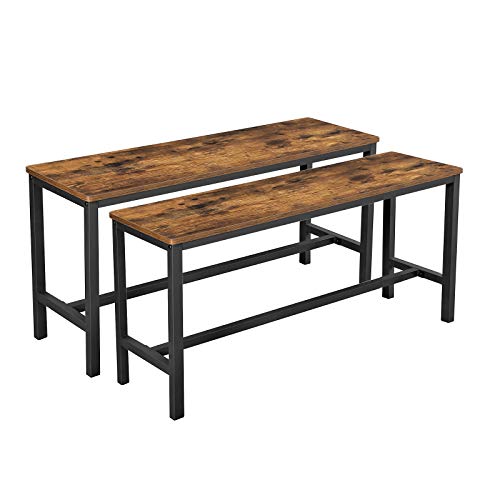 Industrial Dining Bench Set of 2, Rustic Wood and Steel Frame