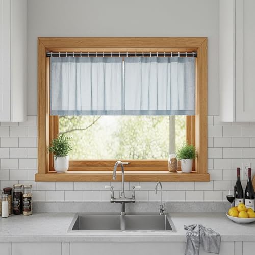 Adjustable Tension Curtain Rod, 16-38 Inch Black Spring Rod for Windows