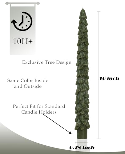 LPUSA Christmas Tree Taper Candles Olive Green 10in, Set of 4 - Unscented, Dripless