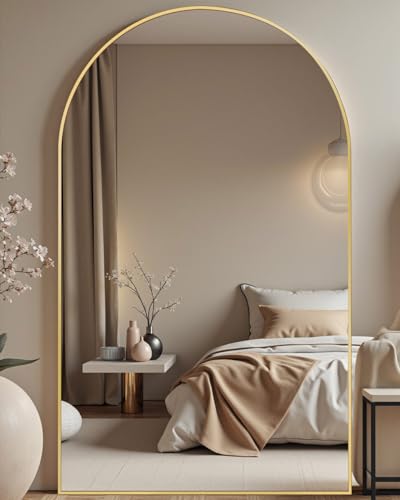 81" x 41" Arched Full Length Floor Mirror, Large Gold Standing Wall Mirror