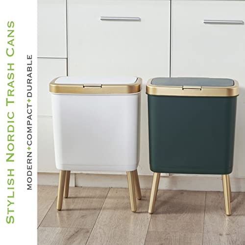 4 Gallon Slim Bathroom Trash Can with Lid and Legs White and Gold