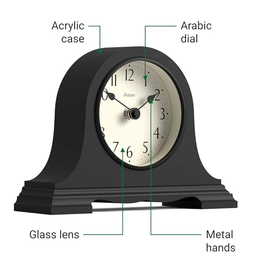 Modern Tambour Mantel Clock, Black Acrylic Desk & Shelf Clock