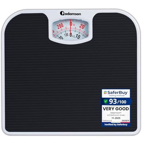 Analog Bathroom Scale - 300 lb Capacity, Anti-Skid Surface, Black