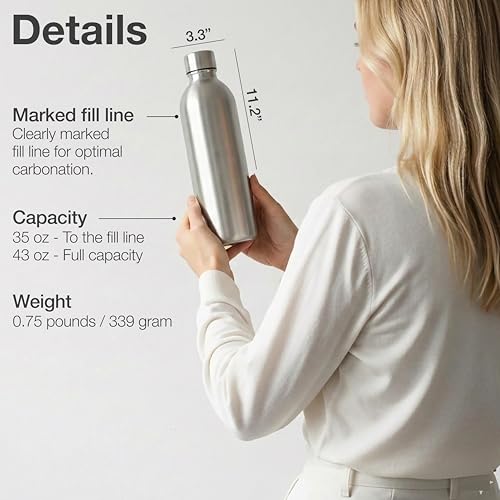 2-Pack 43 oz Stainless Steel Carbonating Bottles - Leakproof & BPA-Free