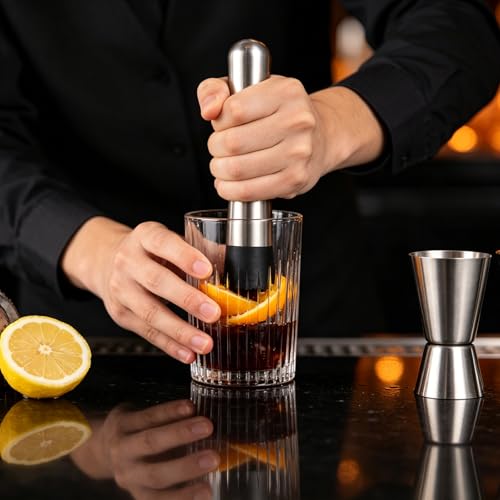 Stainless Steel Cocktail Bar Tool Set with Muddler, Spoon & Jigger