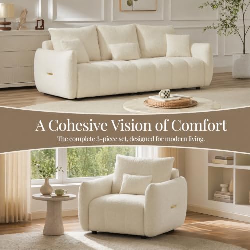 3-Piece Oversized Teddy Fleece Sofa Set with Wood Frame and Pillows
