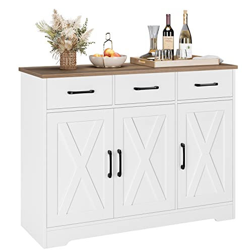 Modern Farmhouse Buffet Cabinet with 3 Drawers and Adjustable Shelves, 42.5"
