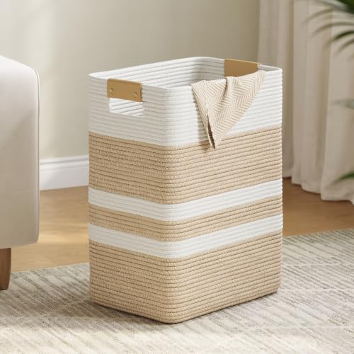Nunsino 75L Cotton Rope Laundry Basket with Leather Handles – Large Storage Hamper