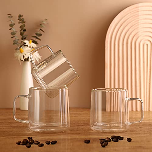 CNGLASS 10oz Set of 2 Double Wall Insulated Glass Coffee Mugs with Handle