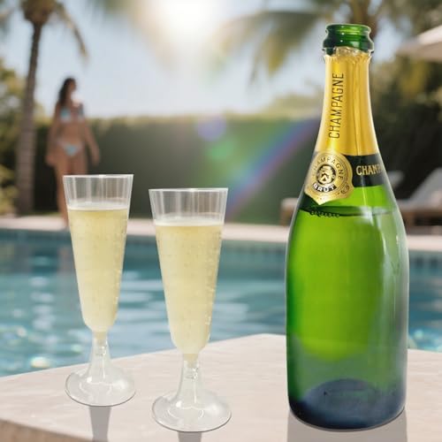 GQYJENTLX Clear Plastic Champagne Flutes 25 Pack - Disposable Stemless Glasses for Parties