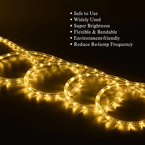40ft LED Rope Lights Outdoor Warm White, Connectable & Waterproof 110V 432 LEDs