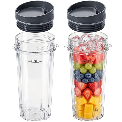 16oz 4-Tab Replacement Blender Cup with Lids, 2-Pack
