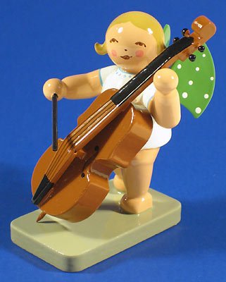 Wendt & Kühn Hand-Painted Angel Figurine with Double Bass - German Collectible