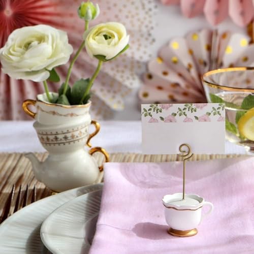 Teapot and Teacup Place Card Holders, Pink Resin Table Decor - Set of 6